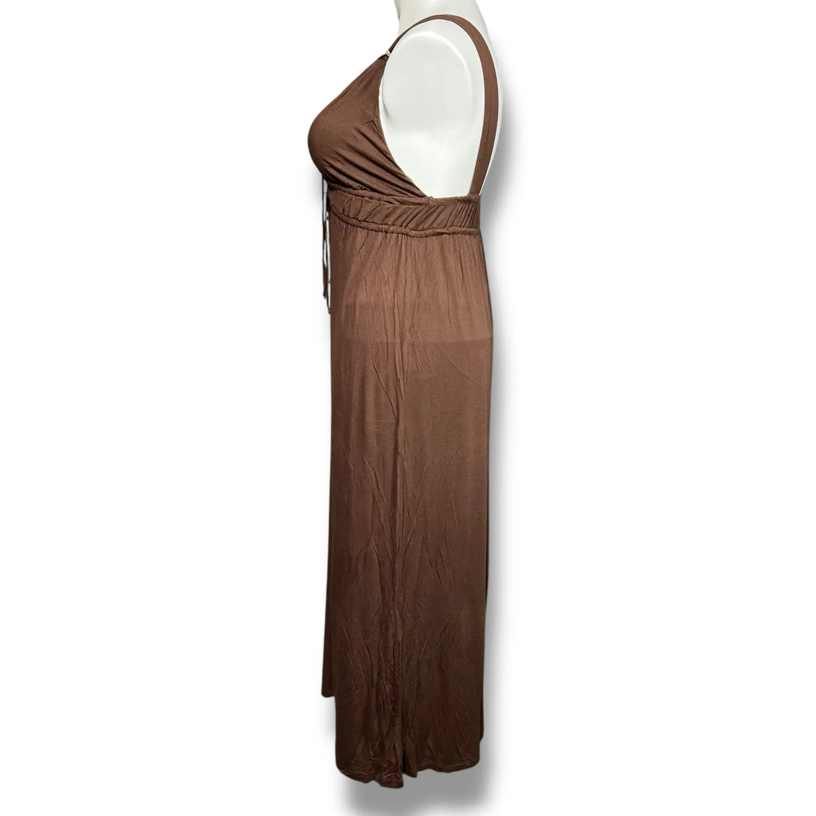 Tropical Escapes Womens Maxi Dress Swimsuit Coverup Grecian Style Brown Large - Image 5