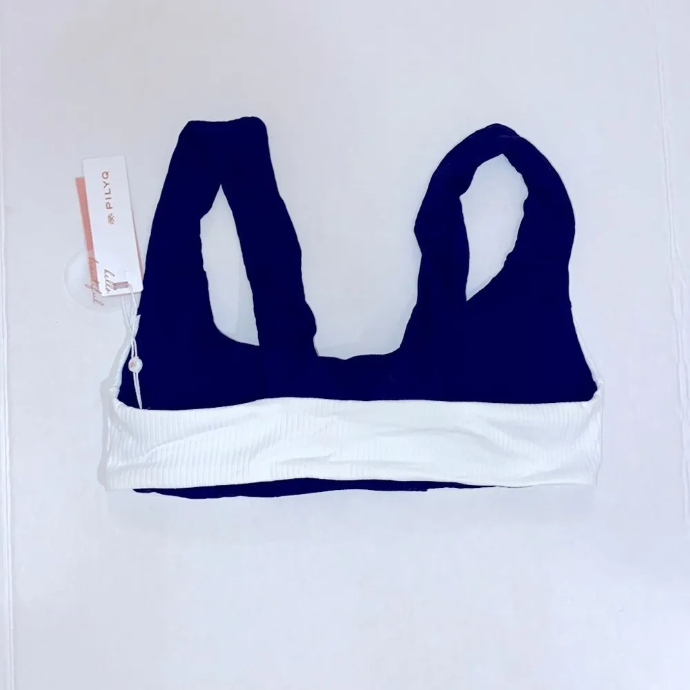 PilyQ Luna Marilyn Retro Padded Bikini Top Black White Swimsuit Size L - Image 3