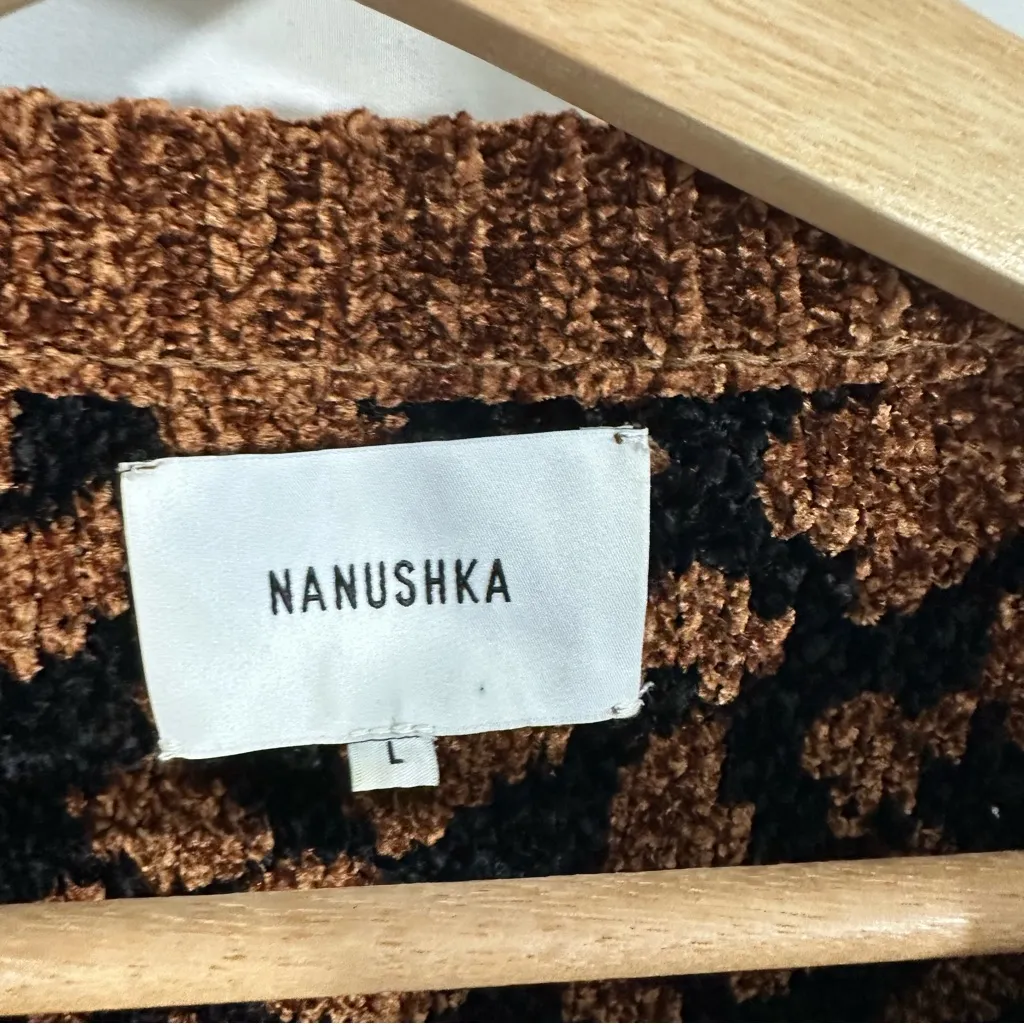 NANUSHKA Teddy Knit Leopard Print Textured Sweater Black Size L - Image 10