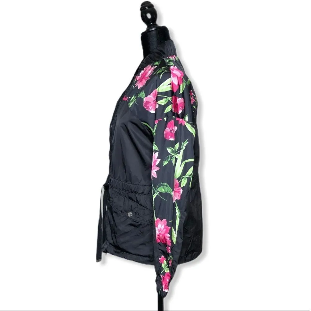 Juicy by Juicy Couture Lightweight Black Pink Floral Zip Up Track Jacket sz XS - Image 7