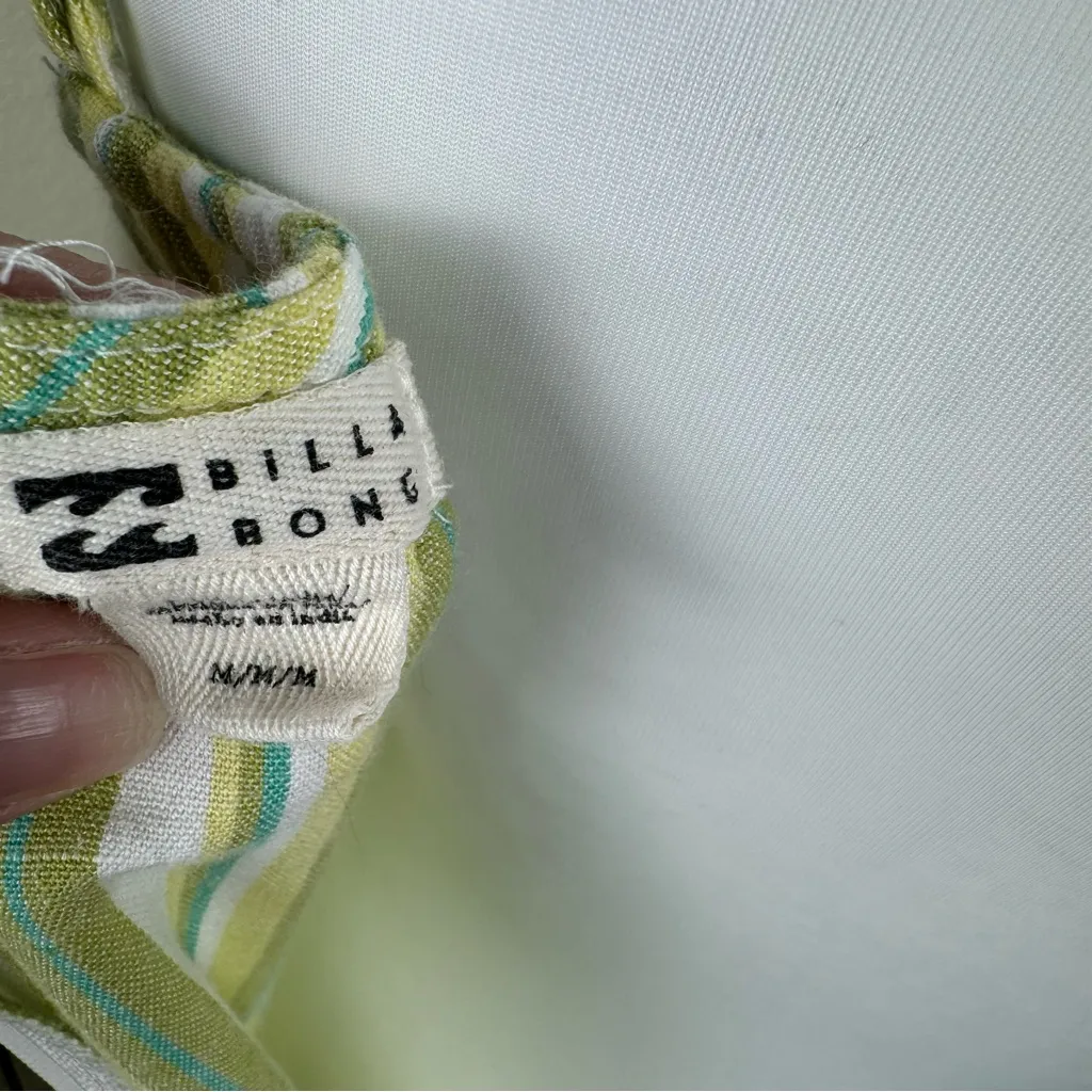 Billabong Stay Awhile Striped Green Yellow White Mini Tank Sun Dress Medium - Image 5