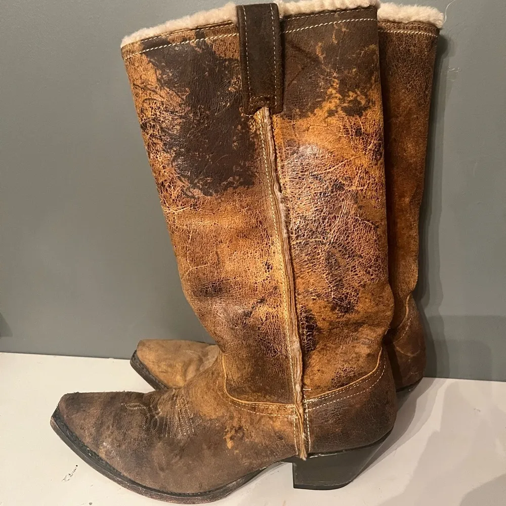 John B Stetson Lined Boots Womans 9 Brown Distressed - Image 6