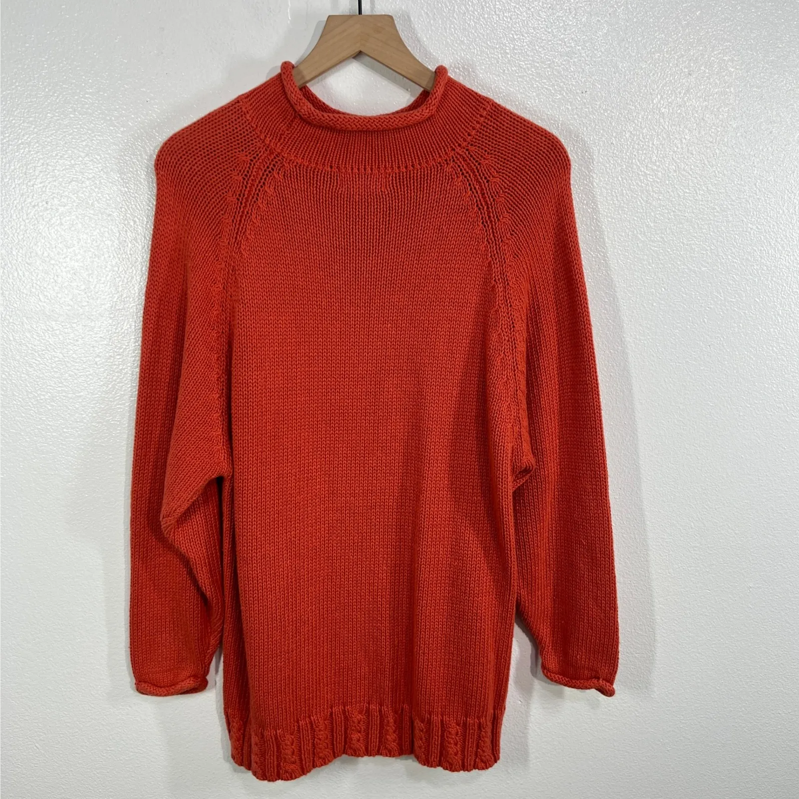 Vintage‎ 80s Laura Tyler Cable Knit Sweater Medium Red Orange Ramie Cotton Knit - Image 2