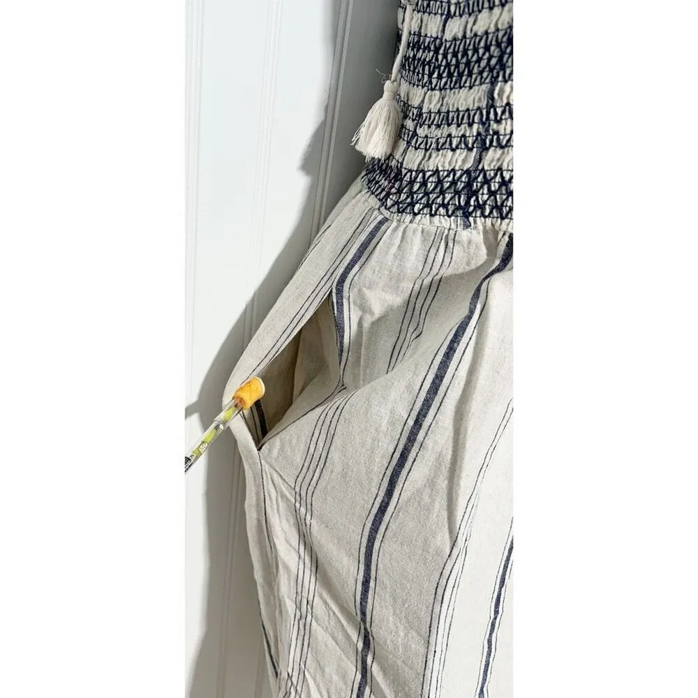 Madewell Women's Smocked Cami Jumpsuit Space Stripe Dark Midnight Cropped Leg XS - Image 10