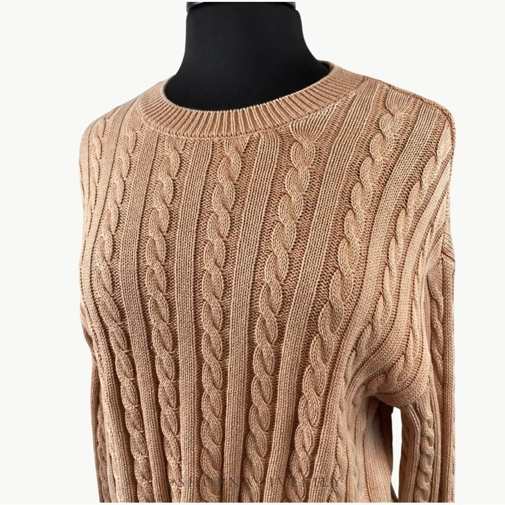 NWOT Aerie Women’s Mini Cable Cropped Knit Long Sleeve Sweater Sz Medium, Tan - Image 6