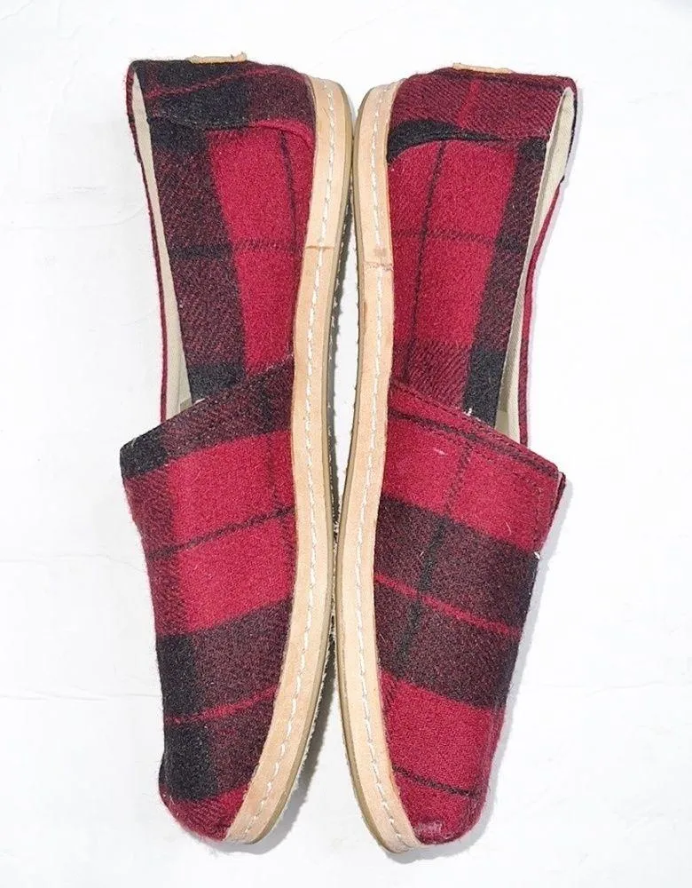 Toms Alpargata Classic Buffalo Check Plaid Red And Black Felt Slip On Flats - Image 6