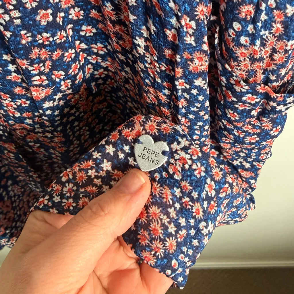 Pepe Jeans Navy Floral Sleeveless Button-Front Dress with Pockets - Image 5