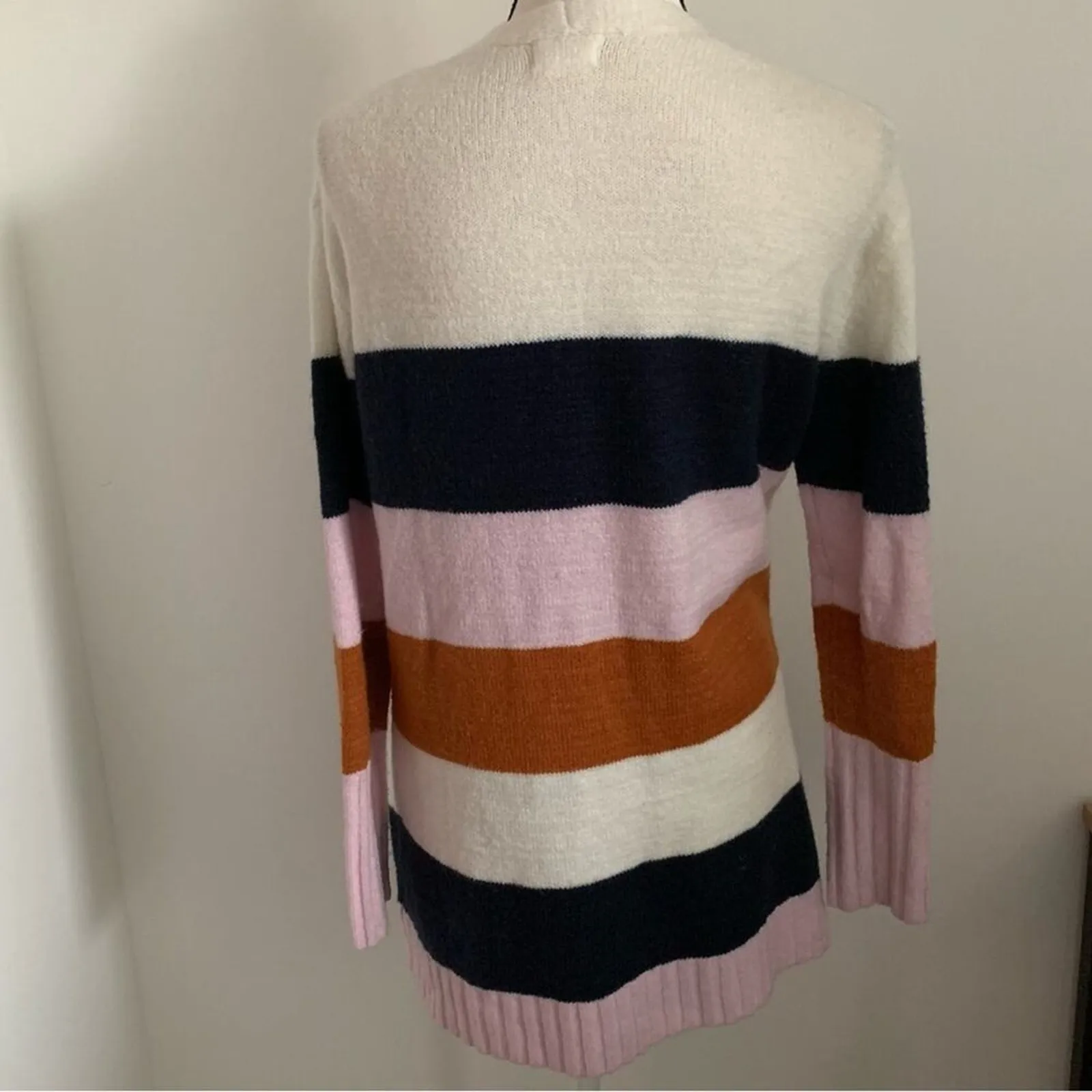 Caslon Wool Mohair Blend Open Front Cardigan Colorblock Striped Pockets S - Image 2