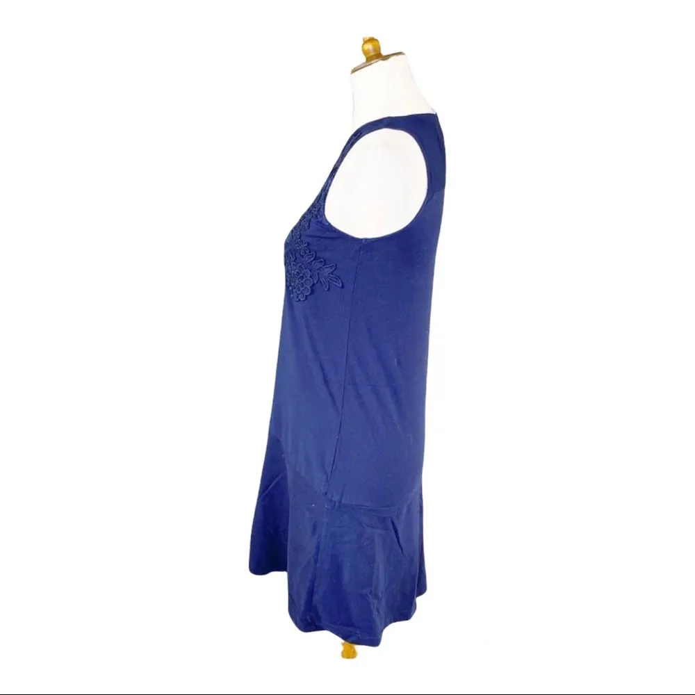 Loft Navy Blue Embroidered Sleeveless Dress Stretchy Sz XXSP NWT - Image 4