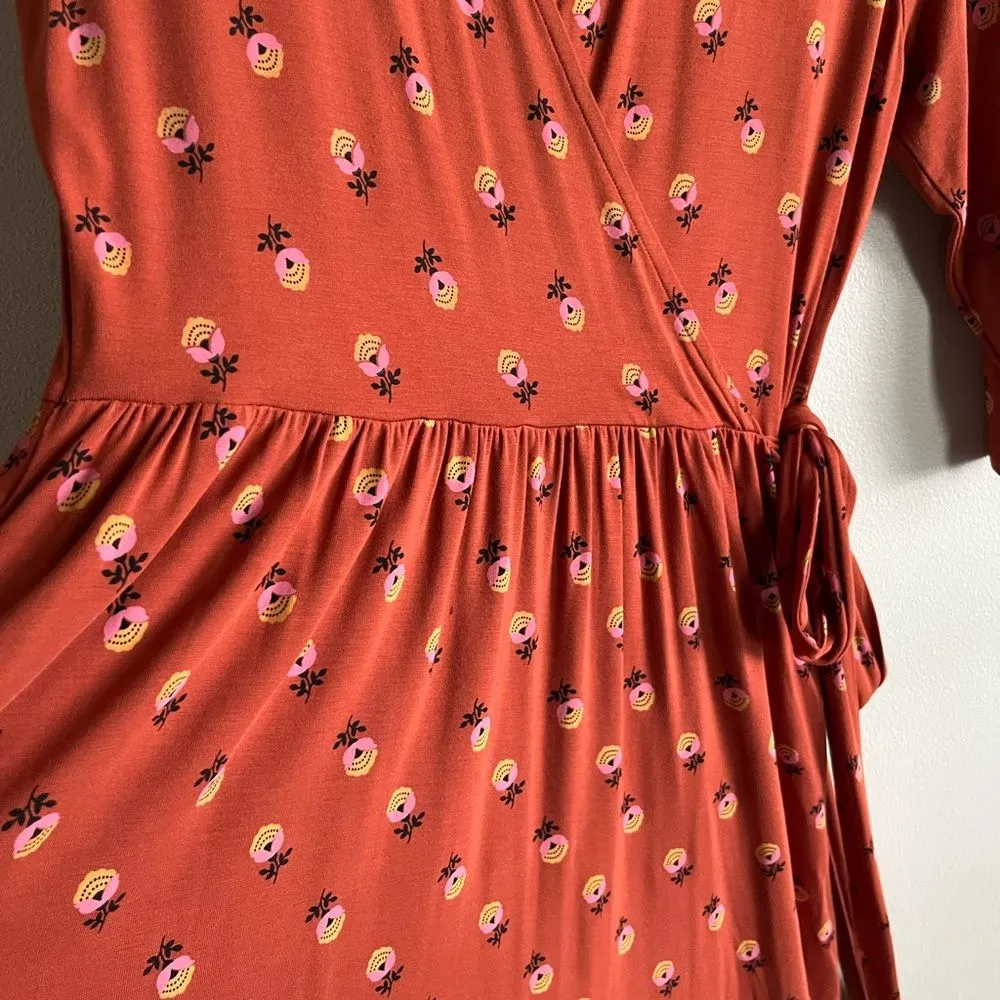Matilda Jane Isn’t It Lovely Faux Wrap Dress Orange Floral Jersey Knit Small - Image 6