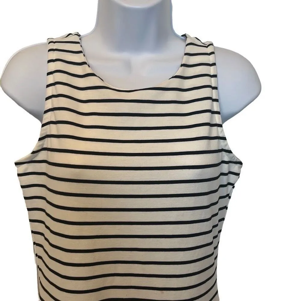 Iris XL Black White Stripe Bodycon Asymmetric Sleeveless Dress Preppy Coastal - Image 4