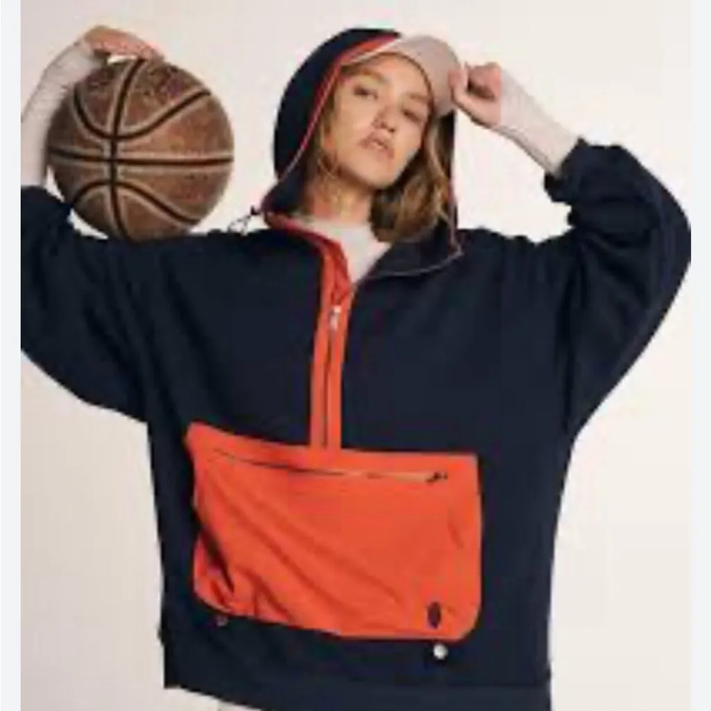 NEW FP Movement  Sweatshirt At Your Best Quarter Zip Hooded Blue Orange - Image 3