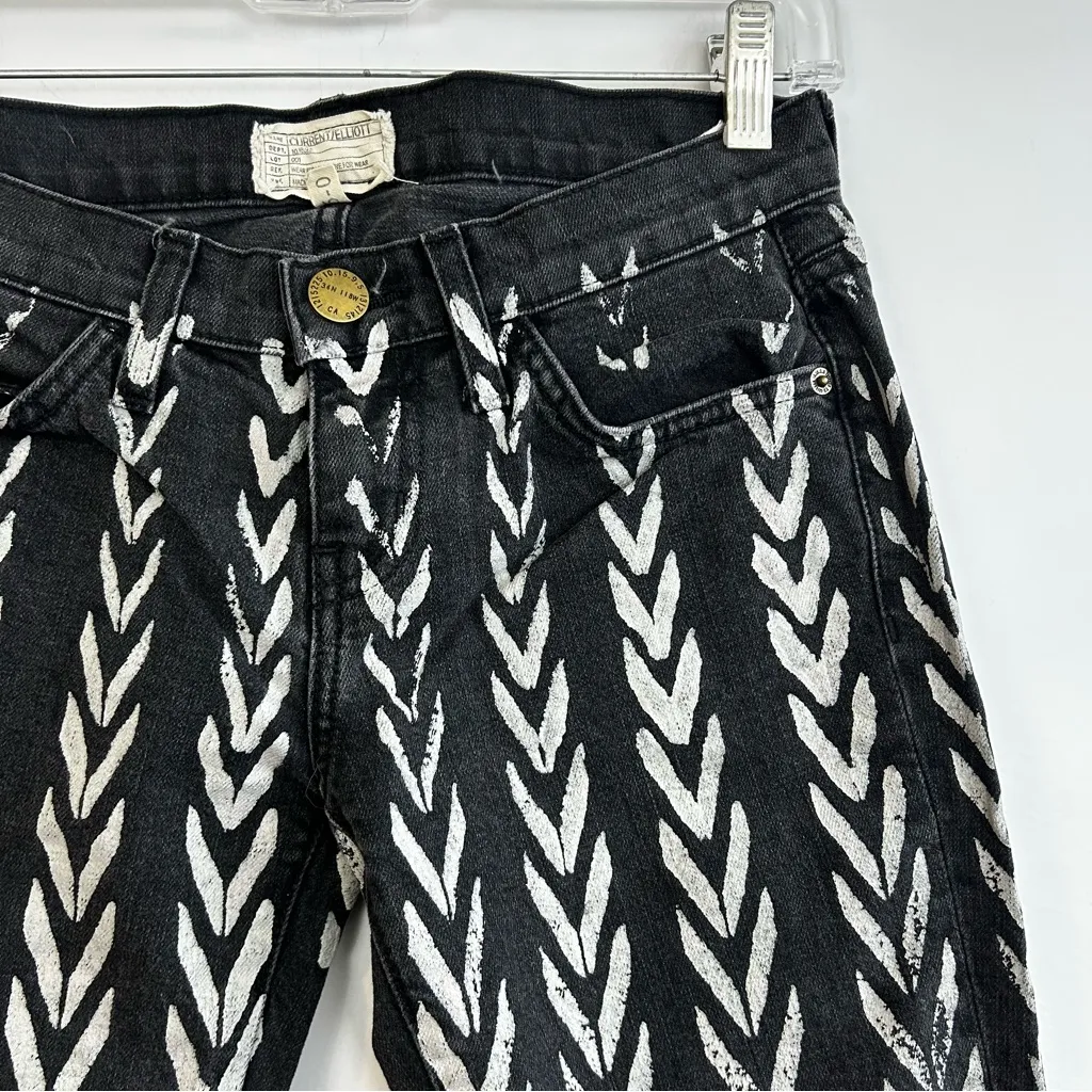 Current/Elliott The Ankle Black/White Chevron Skinny Denim Jeans Rhinestones 25 - Image 5