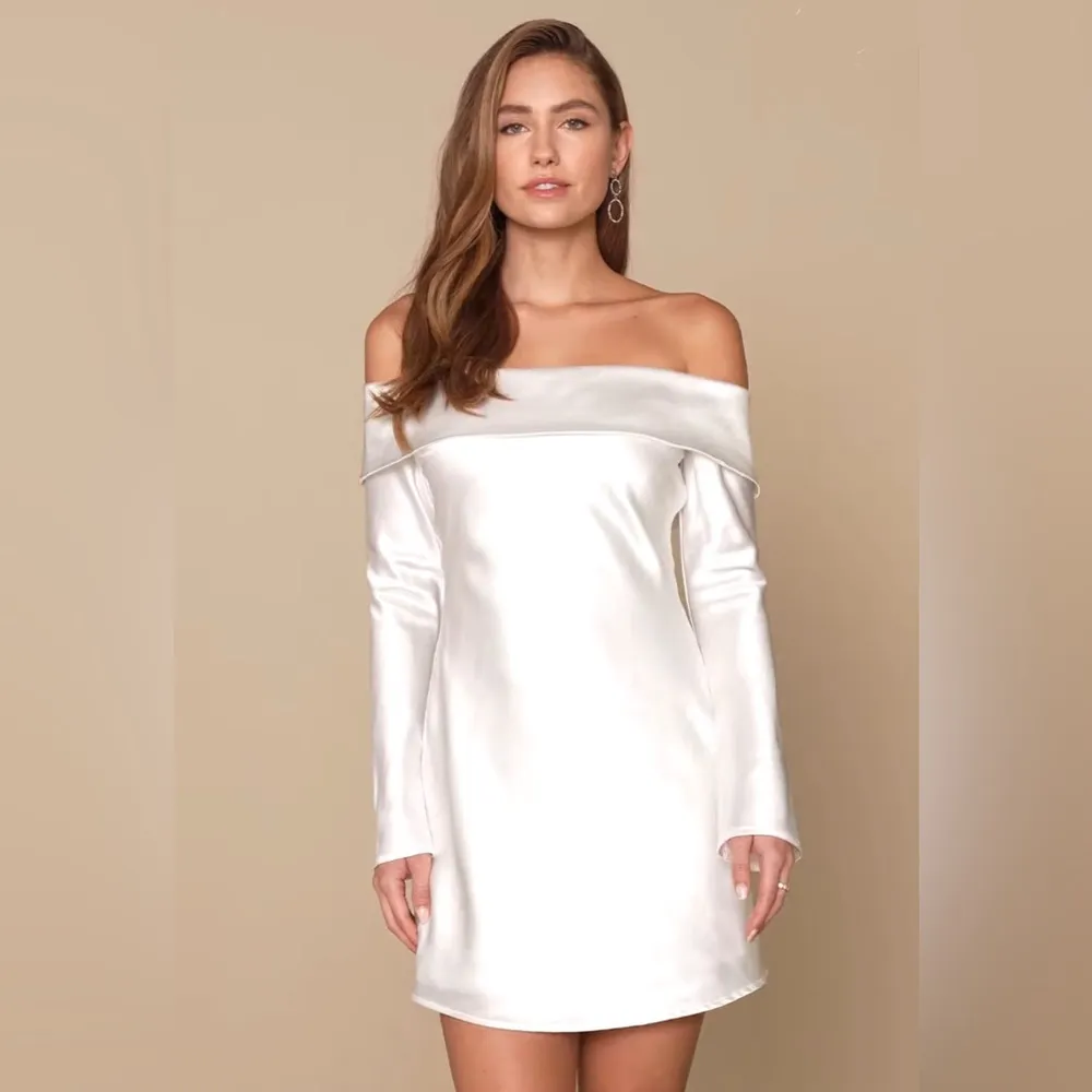 Lulus Luxurious Vision White Satin Off-the-Shoulder Mini Dress sz XS - Image 6