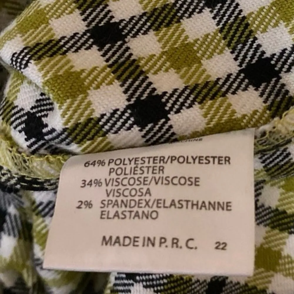 Brandy Melville Green Multicolor Checkered Straight High Waist Trousers Pants S - Image 5