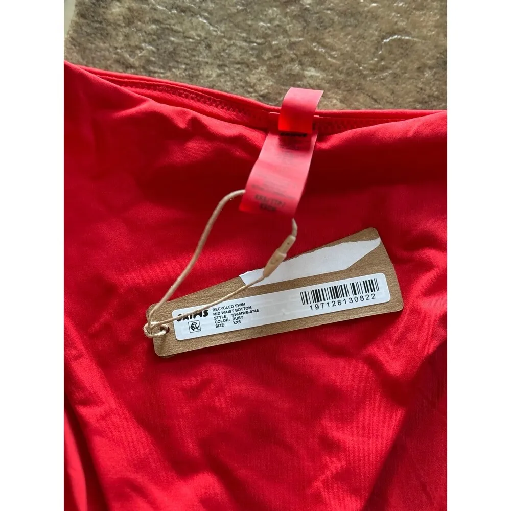 Skims Signature Swim Mid Waist Bottom Ruby Size XXS - Image 9