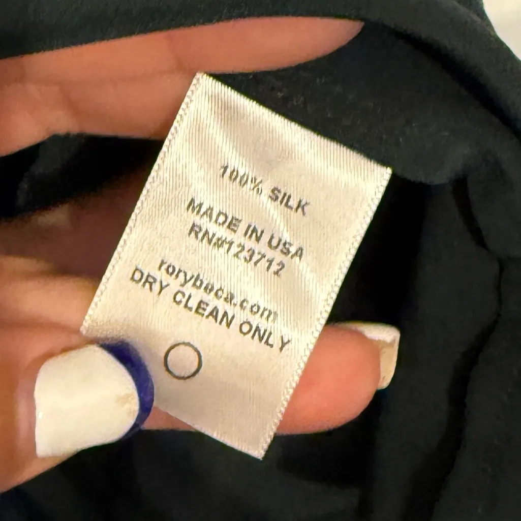 RORY BECA Women's Black 100% Silk Ruched Cap Sleeve V-Neck Top Size XS - Image 4