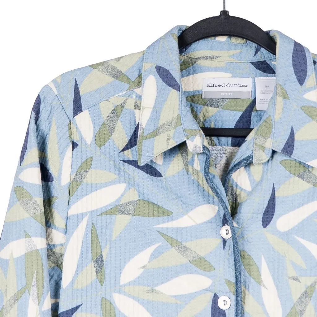 Alfred Dunner Quilted Jacket 16P Womens Boho Blue Green Leaves Cotton Pocket - Image 2