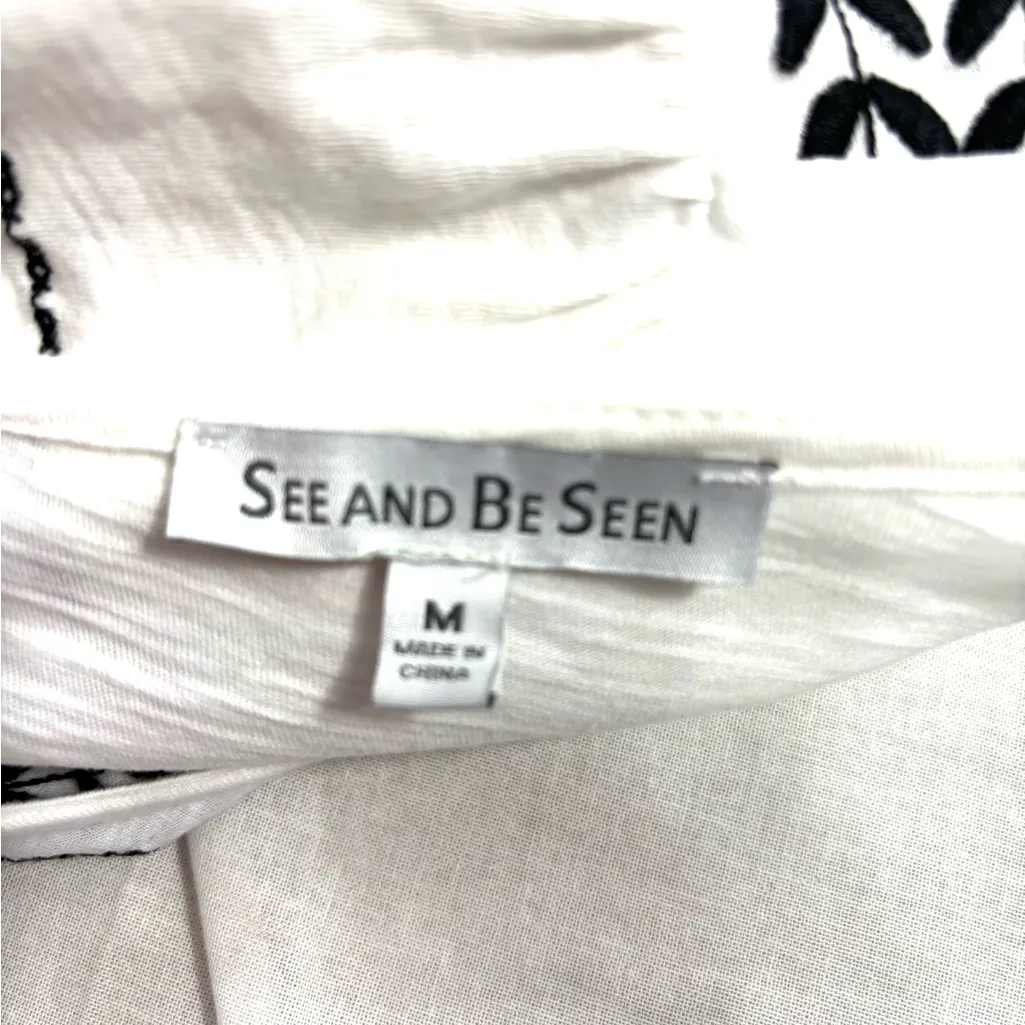 See and Be Seen M Boho Cotton Ruffle Sleeve Top in White and Black Size M - Image 2