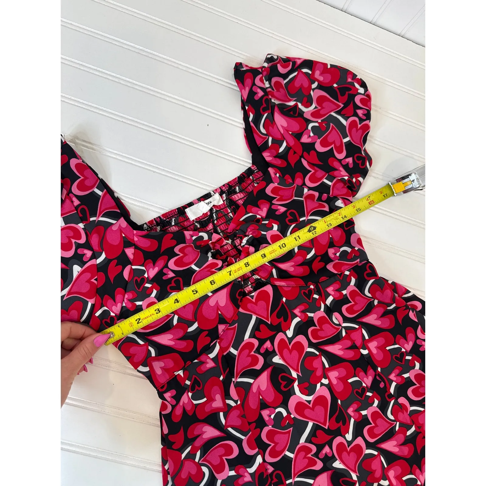 Steve Madden Heart Print Dress Smocked Back Dress Red Pink Black Mini Size S - Image 4