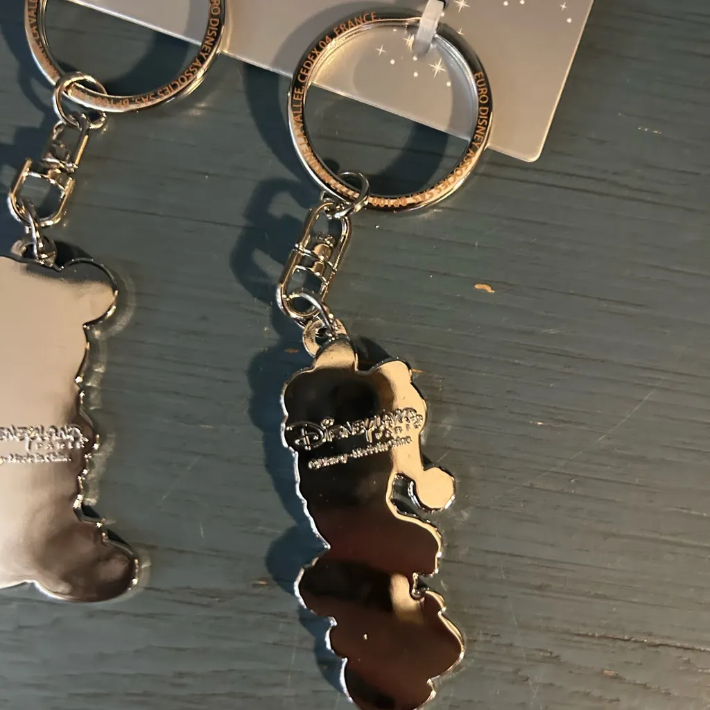 Disneyland Paris Mickey and Minnie Festive Keychains - Silver and Red (New) - Image 4