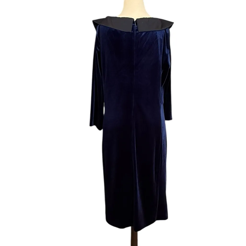 Leslie Fay Velvet Surplice Deep V Neck Ruched Long Sleeve Cocktail Dress Size 16 - Image 4