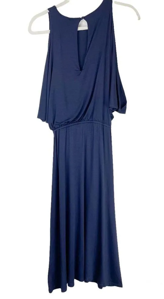 NWT Splendid Cold Shoulder Wrap Tie Midi Dress Navy Blue Sz Small - Image 5