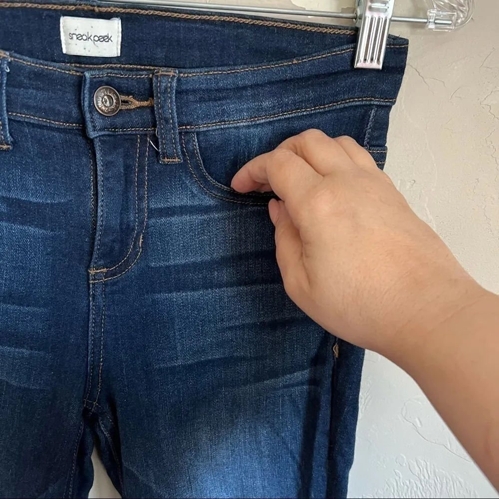 Sneak Peek Mid Rise Skinny Distressed Raw Hem Jeans Blue Size undefined - Image 3