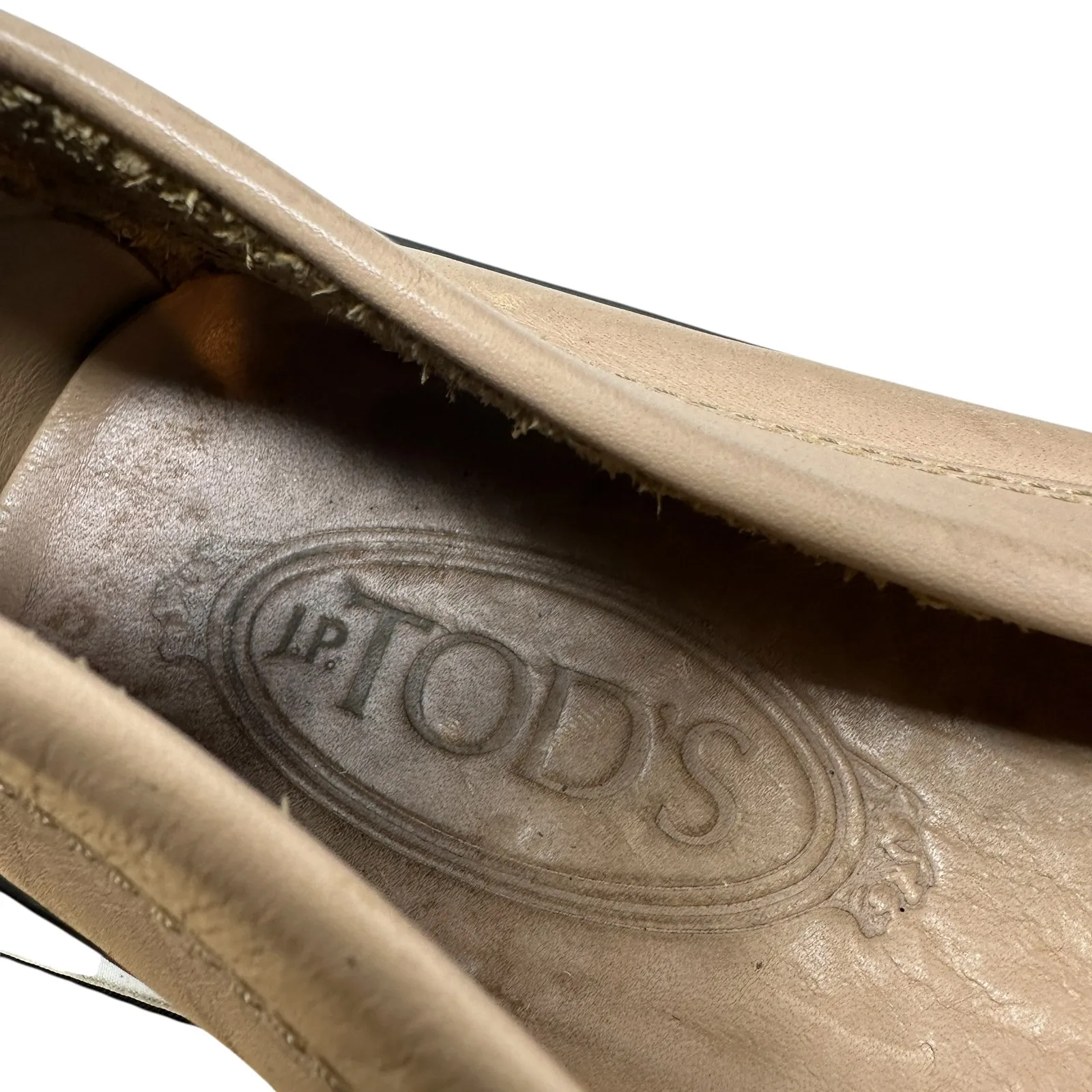 Tod's Driving Loafers Penny‎ Slip On Flats Leather Rubber Beige Size 37 US 7 - Image 12