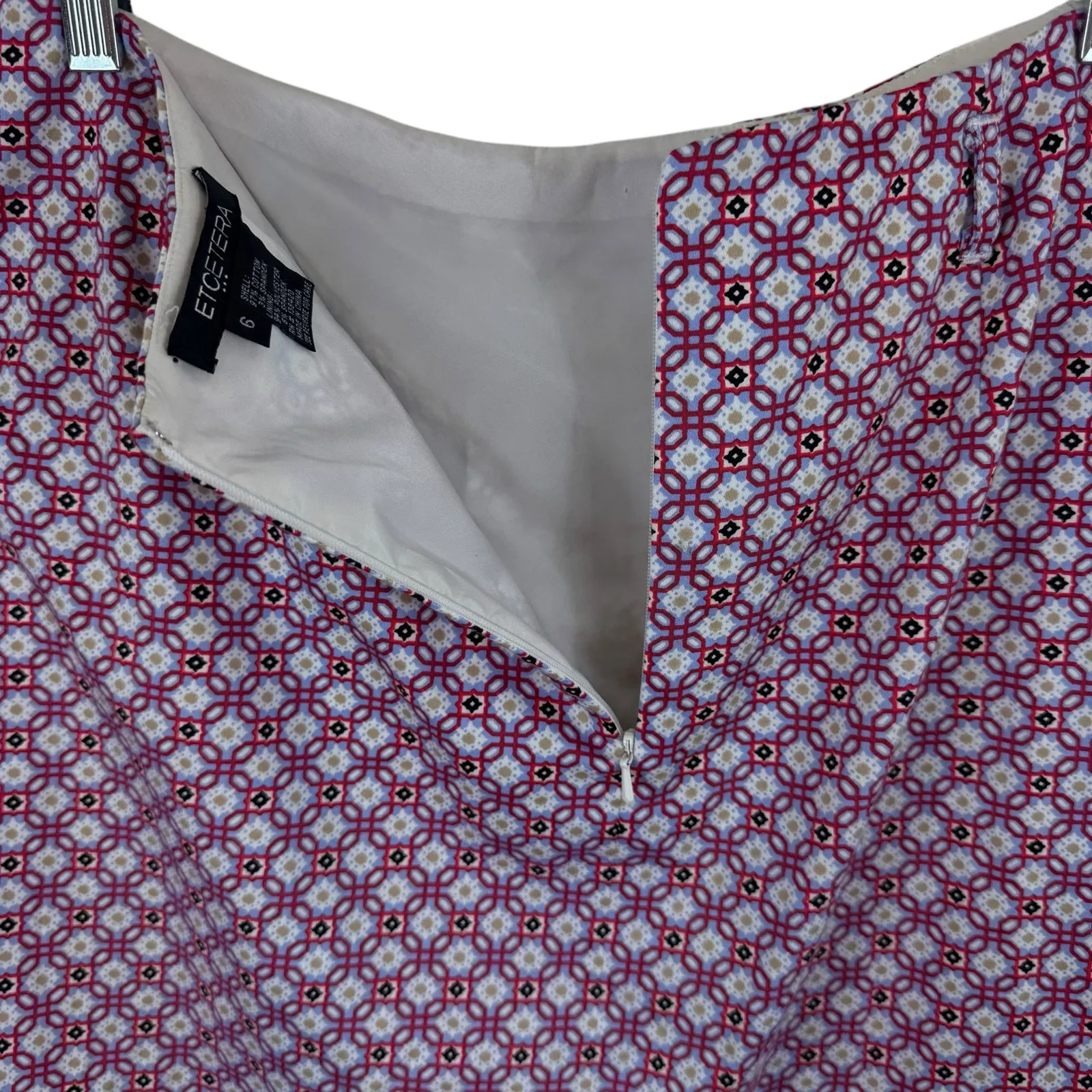 Etcetera Colorful Print Cotton Above Knee Lined Straight Skirt Size 6 - Image 4