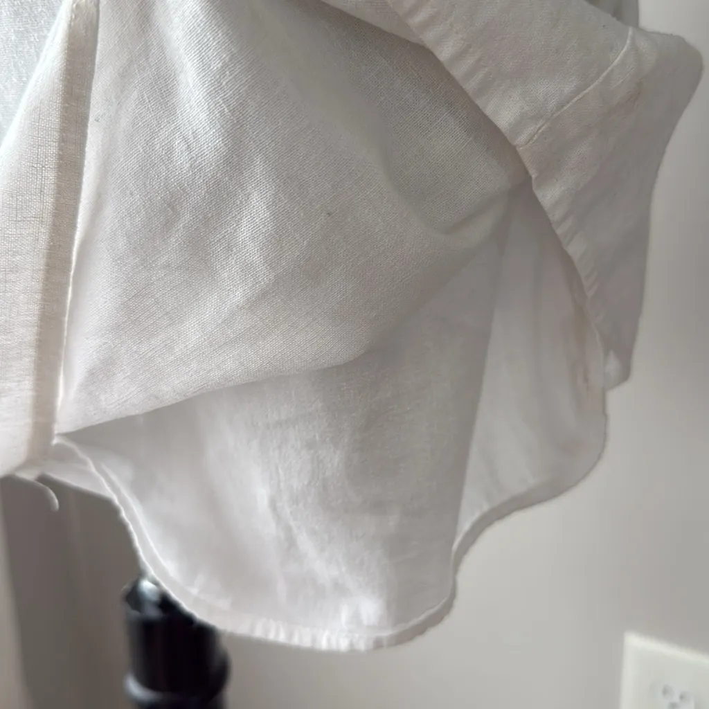 H&M White Flounce Sleeve Off-The-Shoulder Linen Mini Dress - Image 6