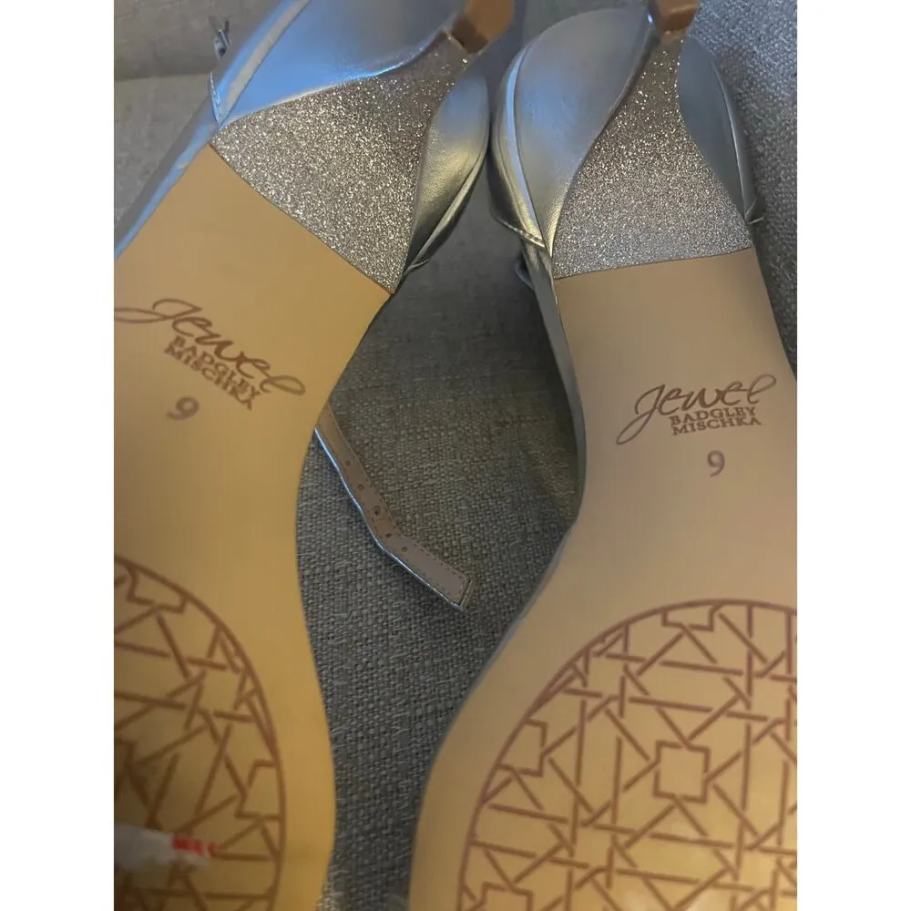 Dash Kitten Heel by Jewel BADGLEY MISCHKA Adorned Open Toe, S84 Silver Size 9 - Image 6