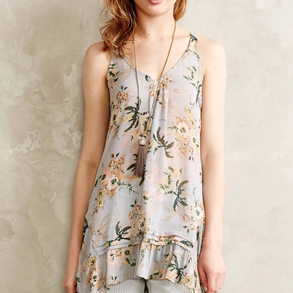 Maeve Anthropologie Magda Ruffle Floral Printed Sheet Tunic Blouse Women’s Large - Image 3