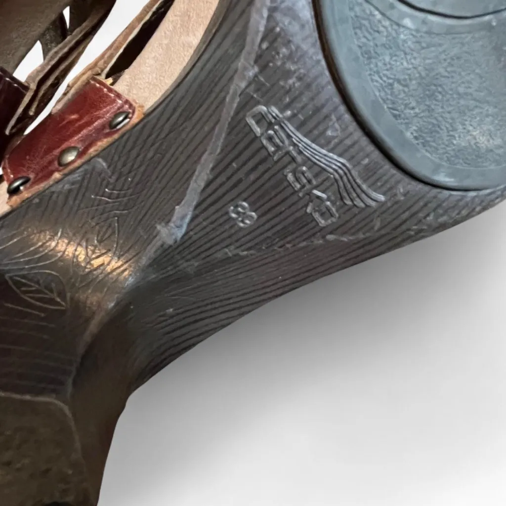 Dansko leather brown heeled sandals clogs flower studded 39 8.5-9 - Image 5