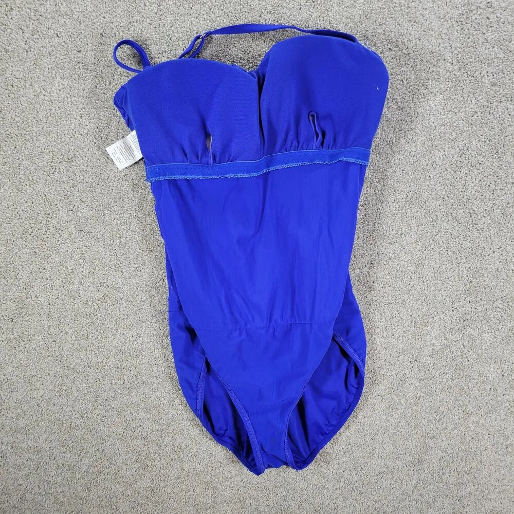 Jantzen One Piece Swimsuit Womens 10 Blue Braided Halter Bandeau Blouson Beach - Image 15