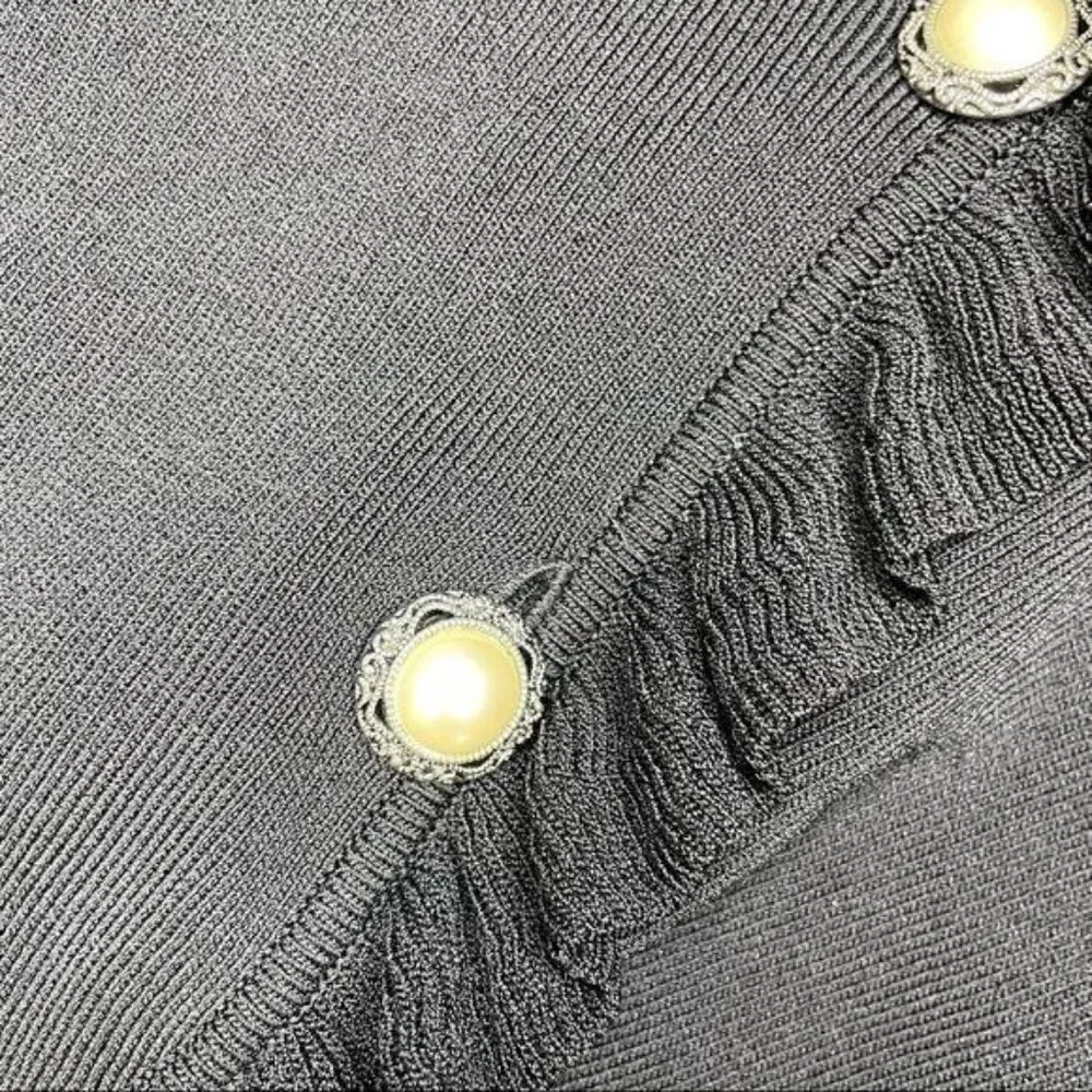 Vintage vertigo Paris ruffle button front cardigan sweater black button detail m - Image 9