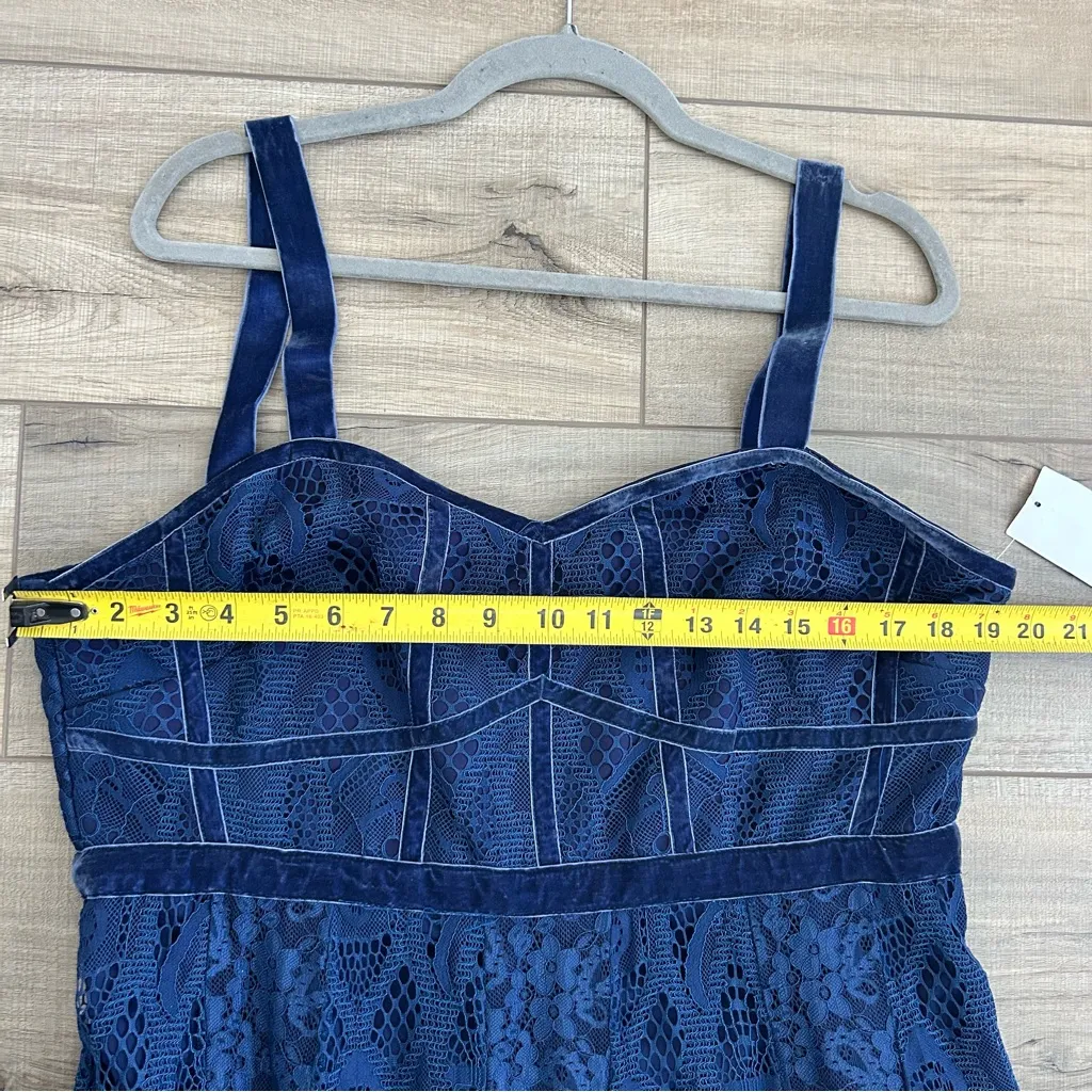 FoxieDox Blue Maisie All Lace Velvet Trim Sleeveless A Line Midi Dress NWT 14 - Image 10