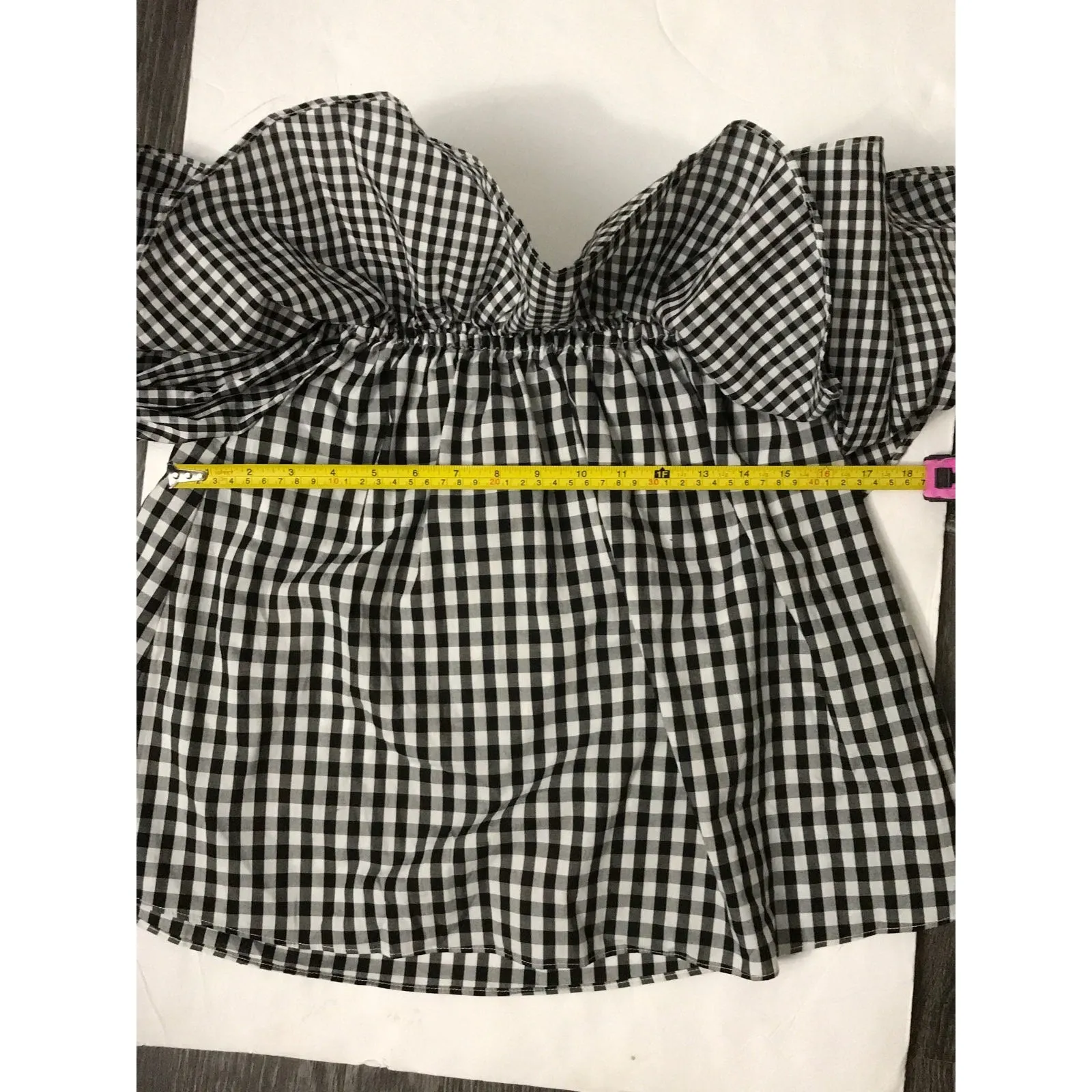 Lovers + Friends Black/White Gingham Off The Shoulder Top NEW XS Peasant Boho - Image 7