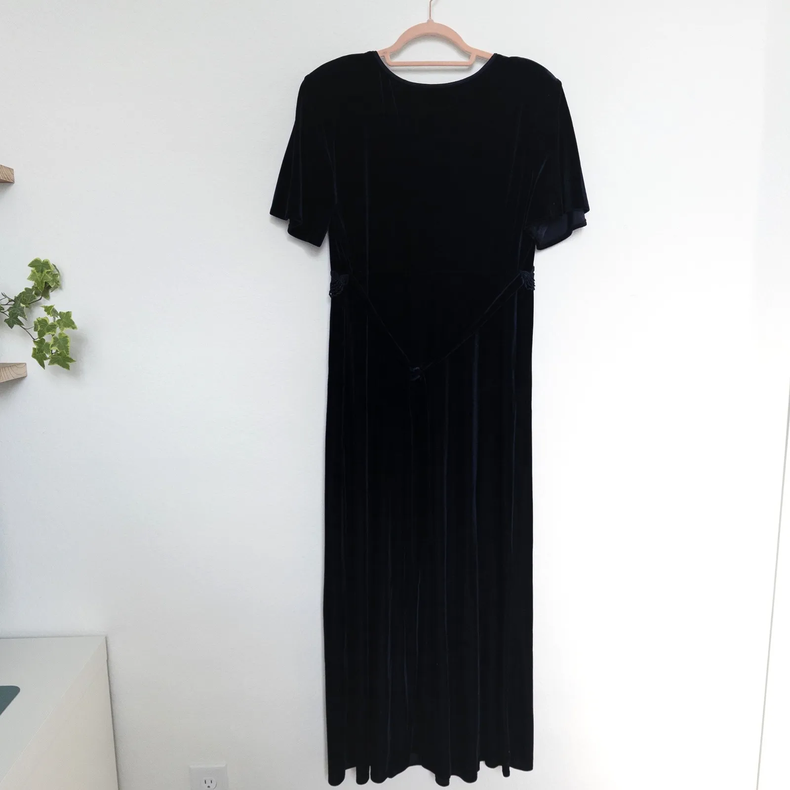 VTG 90s Molly Malloy Womens Velvet‎ Dress Size 16 Navy Short Sleeve Maxi Evening Blue - Image 6