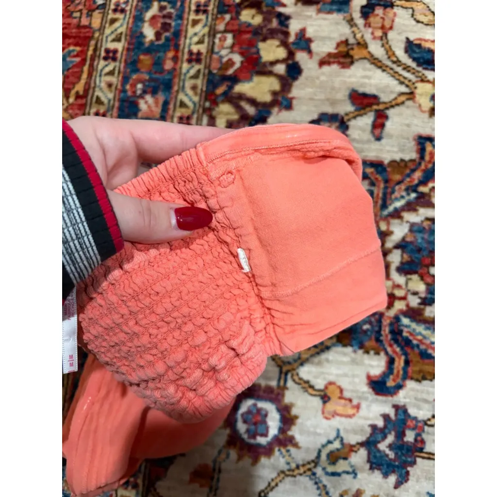 Free People Coral Smocked Crop Top Women’s Medium Summer Boho Festival FP - Image 4