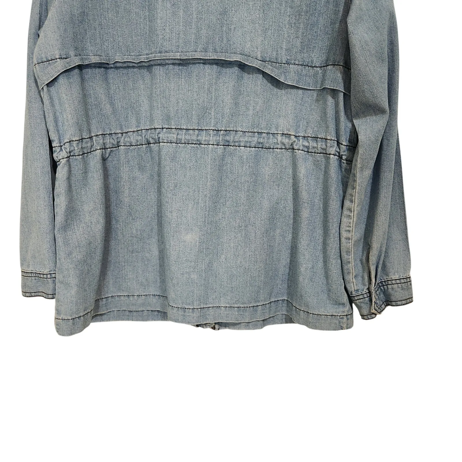 Ashley Vintage Charm Blue Denim Chambray Full Zip Mock Neck Utility Jacket XL - Image 4