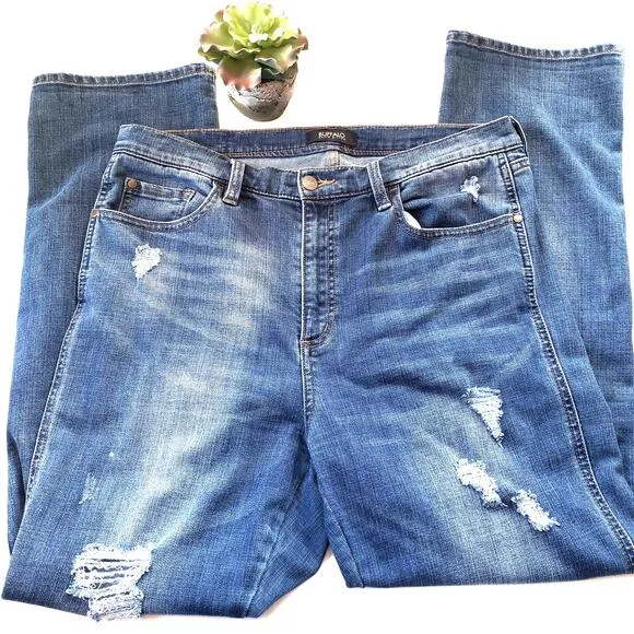 Buffalo David Bitton Womens Ivy Crop Jeans Size 31 High Rise Distressed Straight - Image 1