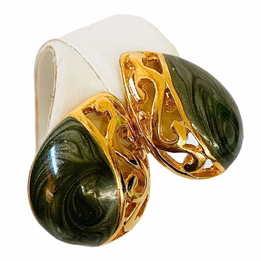 GOLD GREEN Tear Drop Shape Earrings MADE IN USA - Image 4