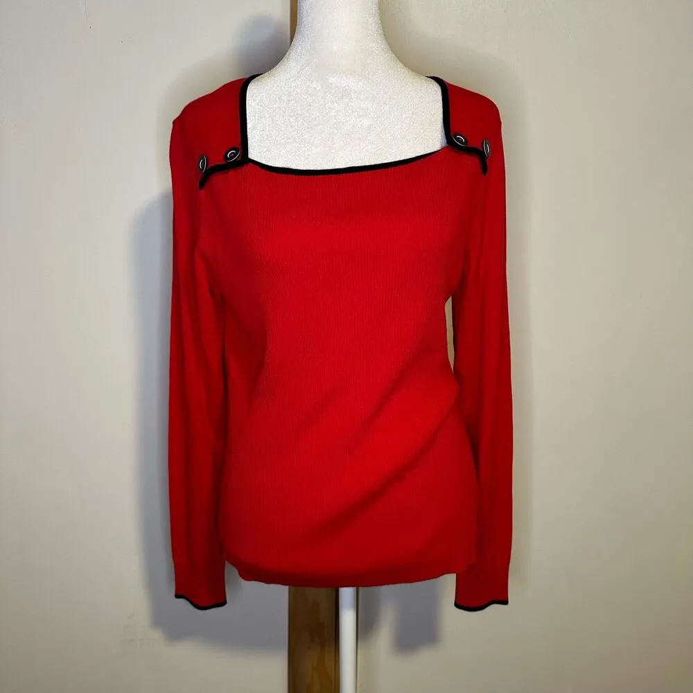 Etcetera red knit long sleeve top size M - Image 2