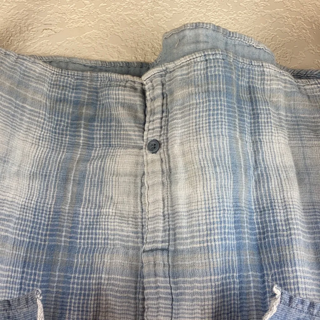 Anthropologie Cloth & Stone 2 fer Chambray Plaid Faux Layered Hoodie A103 - Image 4