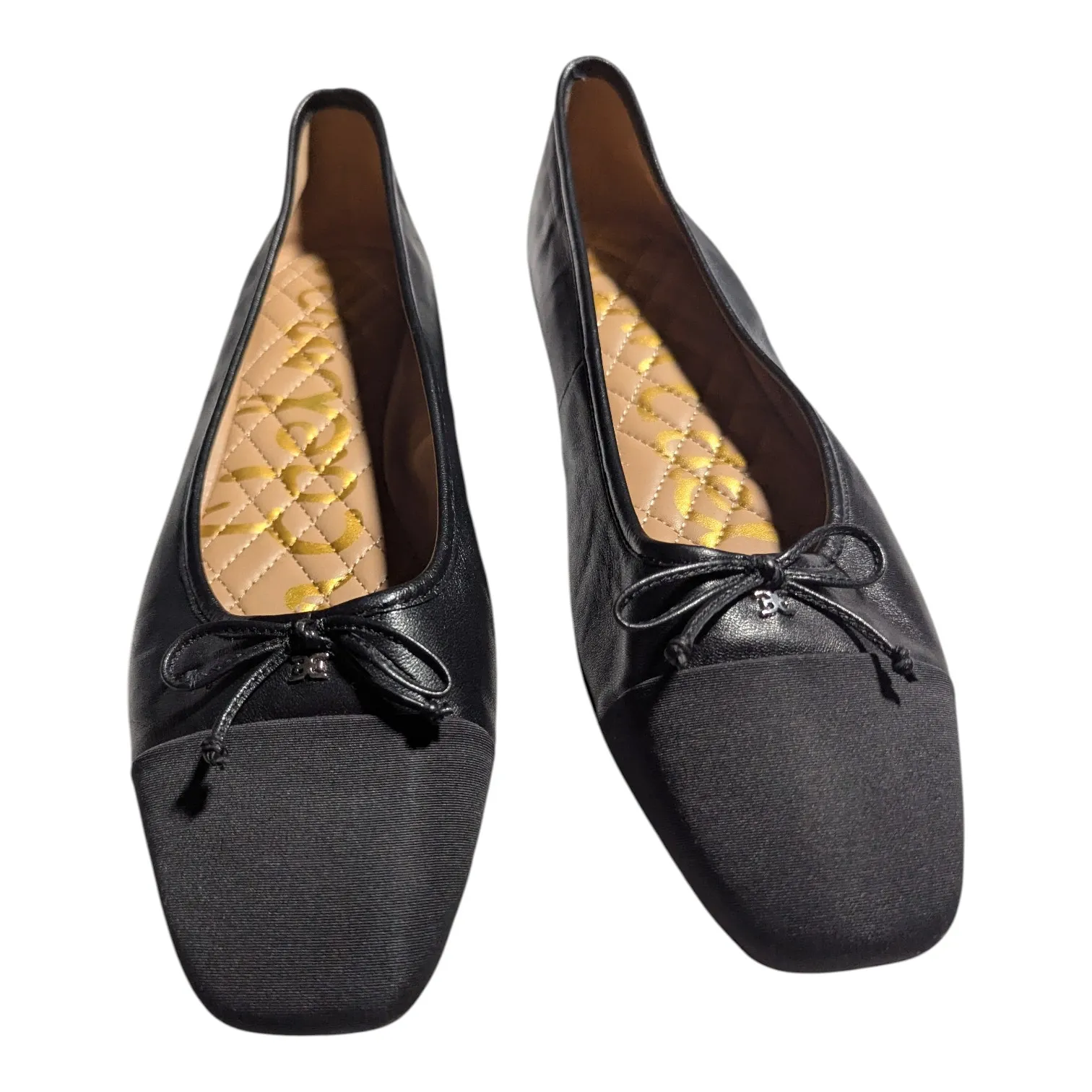Sam Edelman Marley Black Leather Fabric Square Cap Toe Bow Ballet Flats Sz 11 - Image 2
