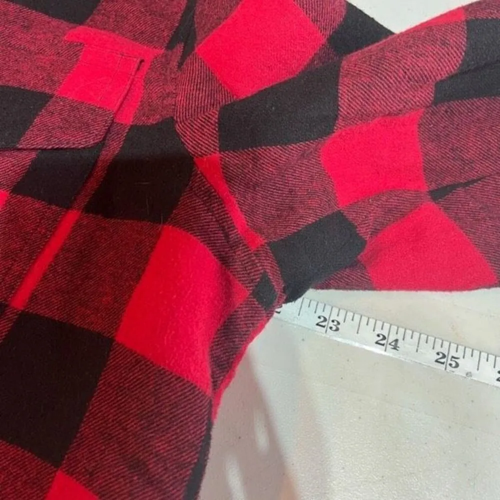 Lucky Brand Women's‎ Sherpa Buffalo Plaid Flannel Shacket Jacket Red Black Large - Image 10
