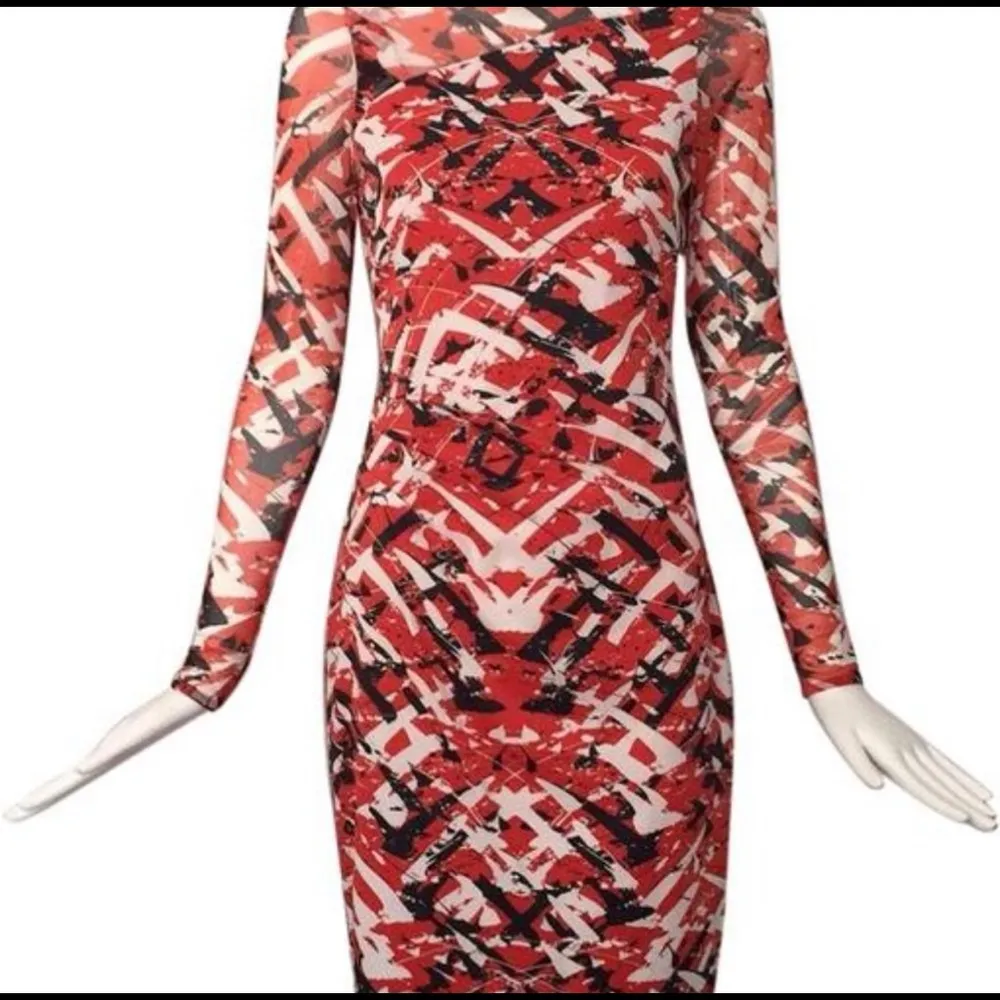 NWT Karen Millen Bodycon abstract Print Dress Coral - Image 2