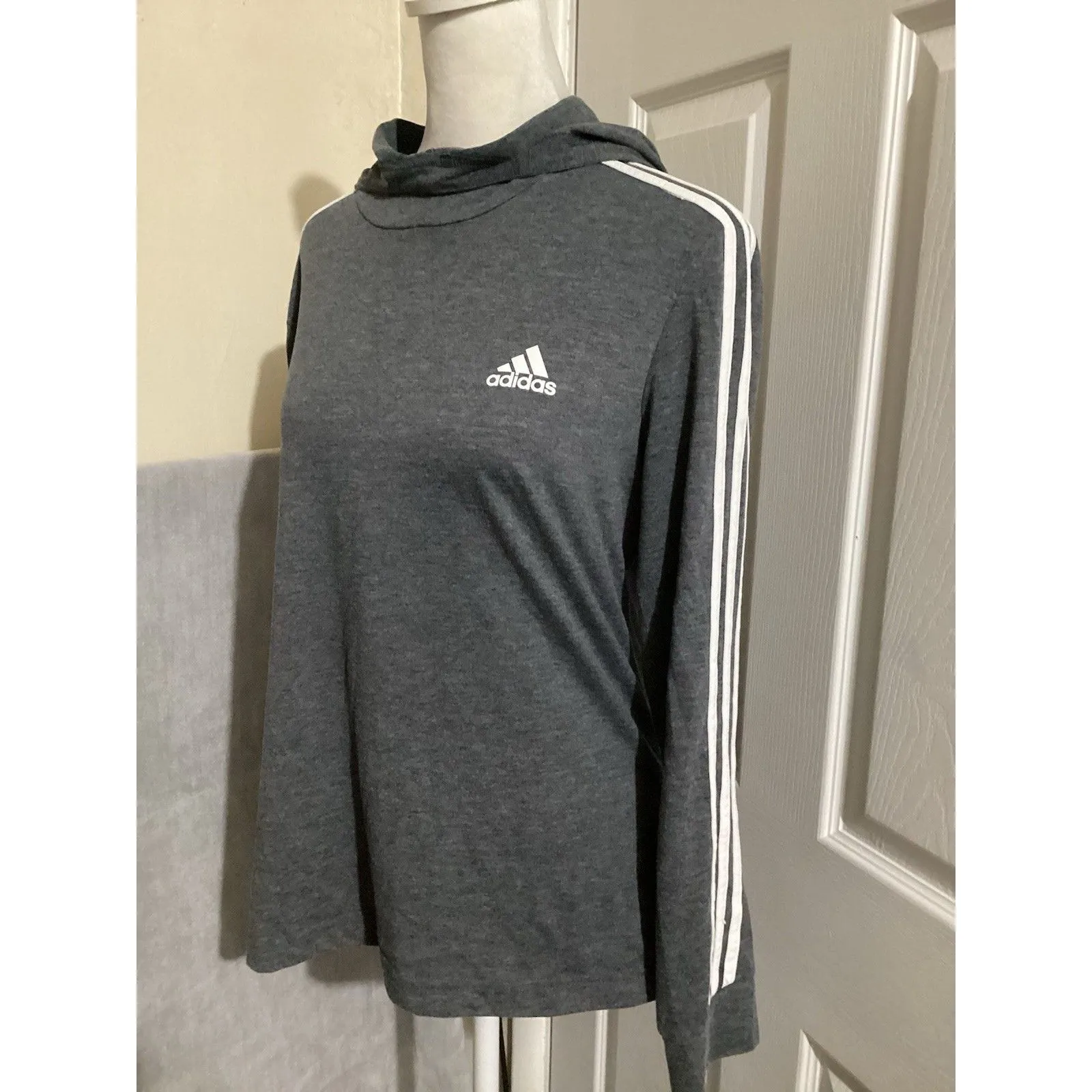 Adidas Womens Gray Primegreen Logo Long Sleeve Hoodie Sweatshirt M - Image 3