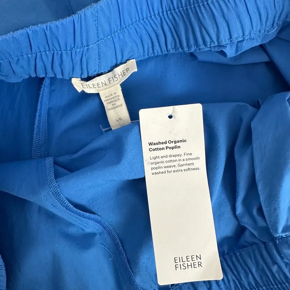 Eileen Fisher Wide Leg Pants Washed Poplin Organic Cotton Cropped Blue Large NWT - Image 10